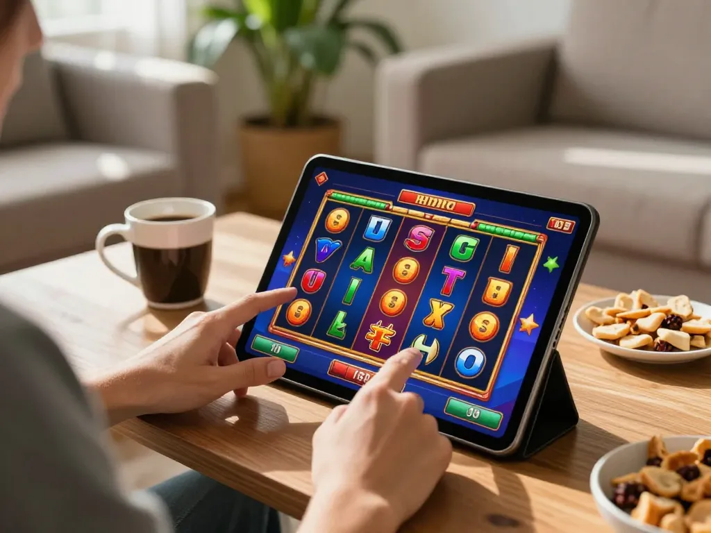 fly88 player celebrating a win while enjoying online slots at home
