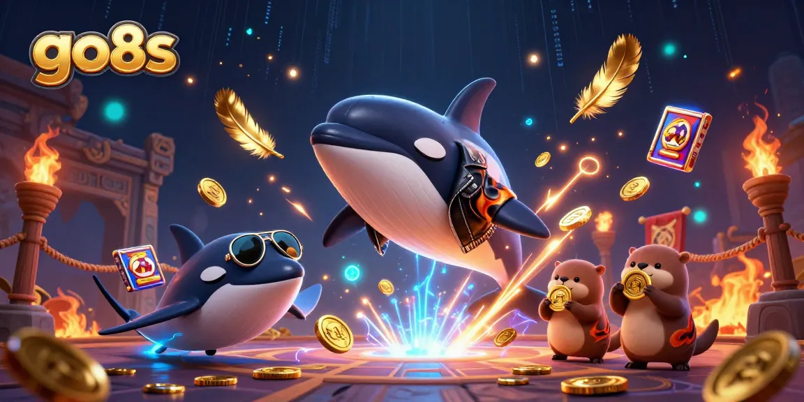 Experience gambling excitement with go8s as orca and stingray navigate a dynamic casino scene.
