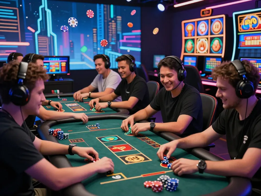 Players enjoying competitive gaming on the sun win platform, surrounded by vibrant graphics and immersive technology.
