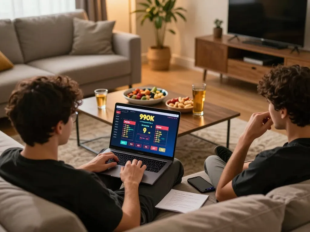 Engaging online gambling moment with 99OK gaming interface displayed on a laptop