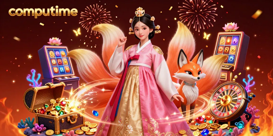 Experience winning strategies at computime, showcasing a vibrant illustration of casino elements and characters.