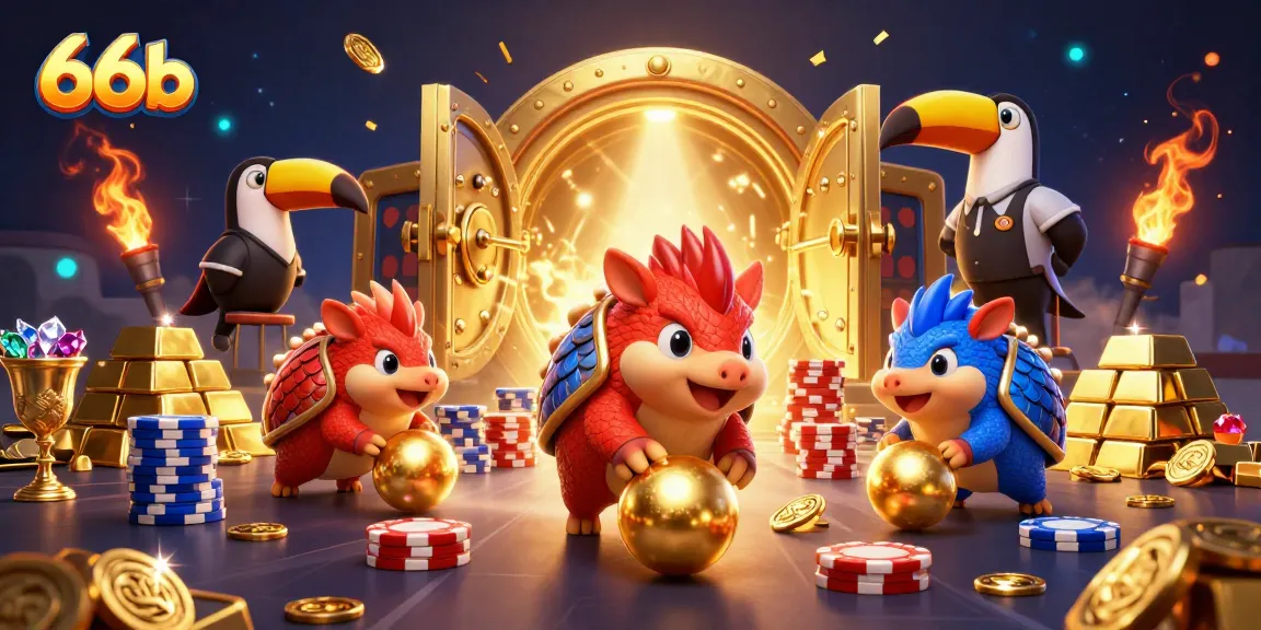 66b pangolins compete in a dynamic gambling scene with poker chips and treasure elements