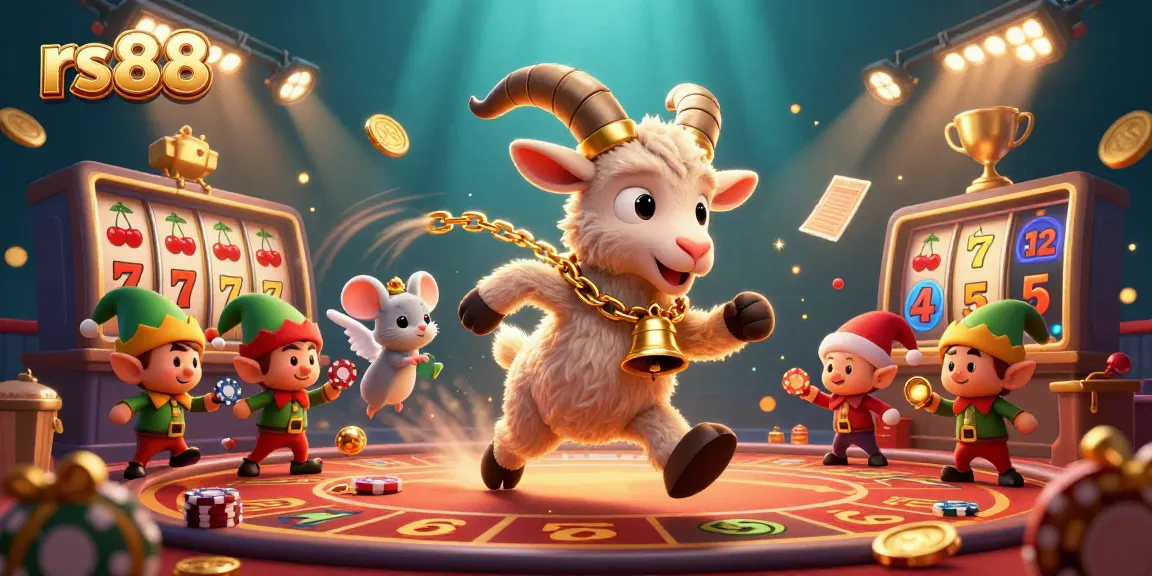 Experience the thrilling atmosphere of rs88 with cartoon characters amidst spinning slot reels and festive excitement.