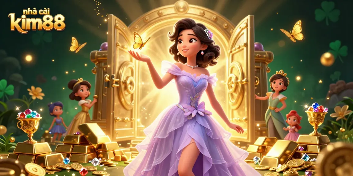 Experience the thrill with nhà cái kim88, featuring a stunning casino illustration full of gold and gems.