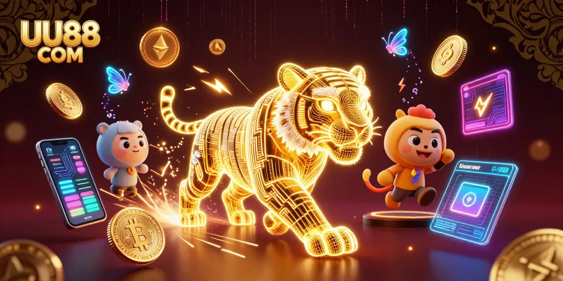 Engage with thrilling gaming moments at UU88 COM featuring a neon tiger in a digital casino.