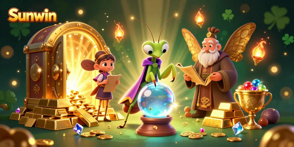 Experience thrilling wins with the Sunwin casino featuring 3D characters and vibrant gold treasures.