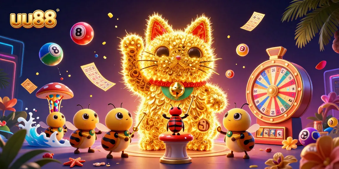 Experience the excitement of uu88 with golden fireflies and lottery elements illuminating the scene.