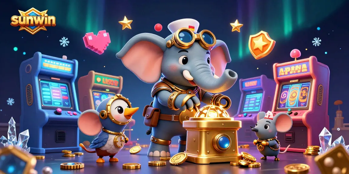 Engage in thrilling gameplay at Sunwin with vibrant 3D casino themed elements and characters.