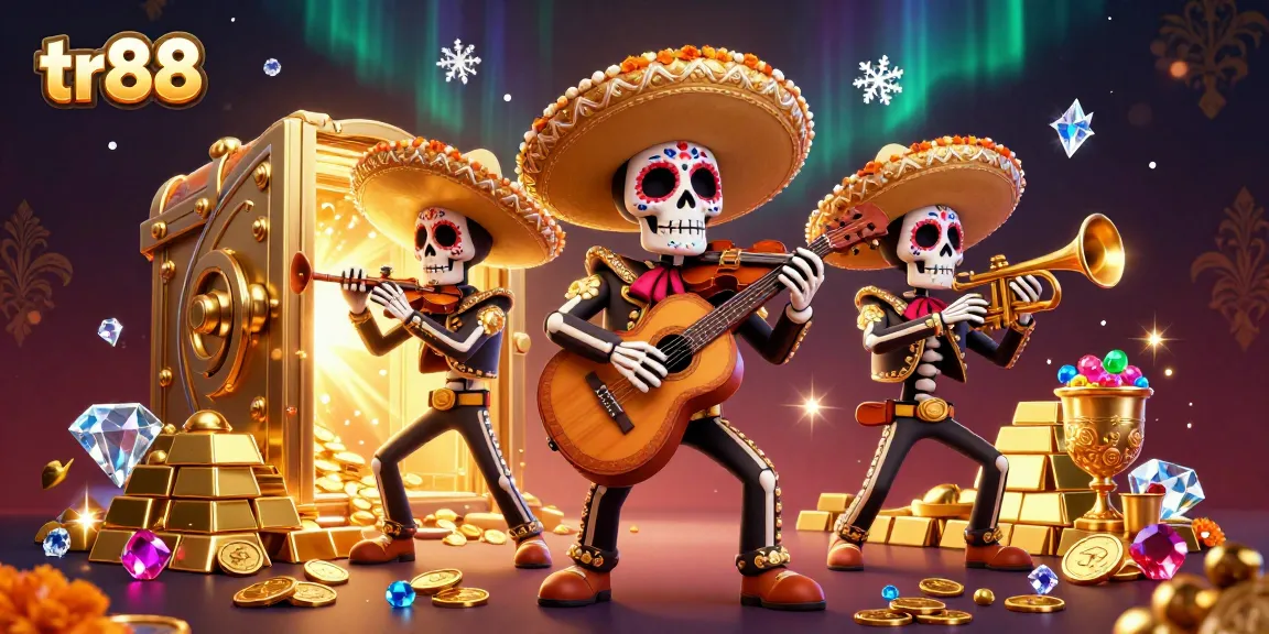 Experience thrilling gameplay at tr88 with a vibrant mariachi band celebrating winnings amidst treasure.