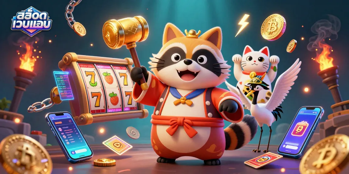 Experience winning thrills with สล็อตเว็บตรง, where vibrant casino elements converge in a colorful, festive illustration.